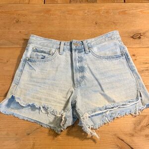 JBD Light Blue Denim Women Cutoff Shorts 5 Pocket Styling Distressed Zip Fly EUC